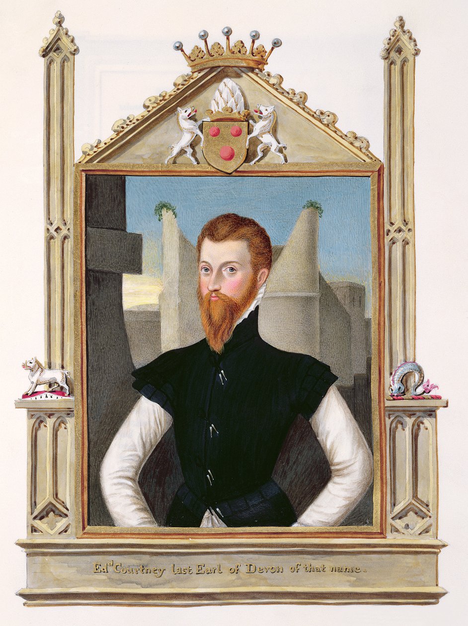 Muotokuva Edward Courtenaystä (n. 1526-56) Devonshiren viimeinen jaarli kirjasta "Memoirs of the Court of Queen Elizabeth", julkaistu vuonna 1825 (wc ja guassi paperilla) tekijältä Sarah Countess of Essex