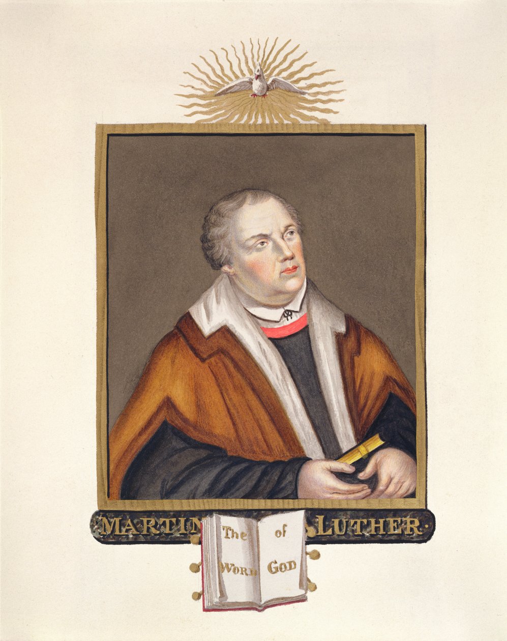 Martti Lutherin (1483-1546) muotokuva vuonna 1825 julkaistusta "Kuningatar Elisabetin hovin muistelmista" (wc ja guassi paperilla) tekijältä Sarah Countess of Essex