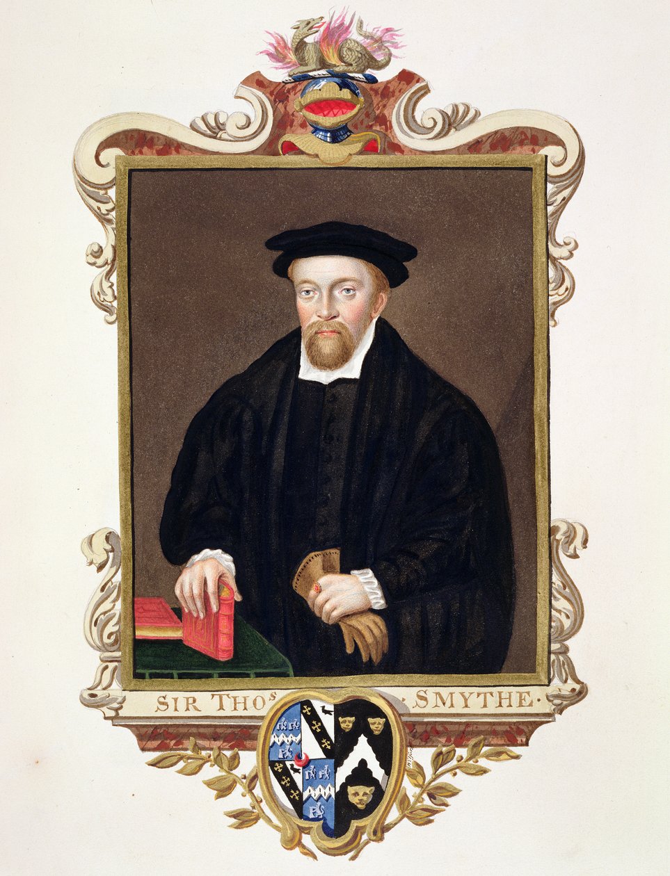 Sir Thomas Smythen (n. 1558-1625) muotokuva vuonna 1825 julkaistusta "Memoirs of the Court of Queen Elizabethista" (wc ja guassi paperilla) tekijältä Sarah Countess of Essex