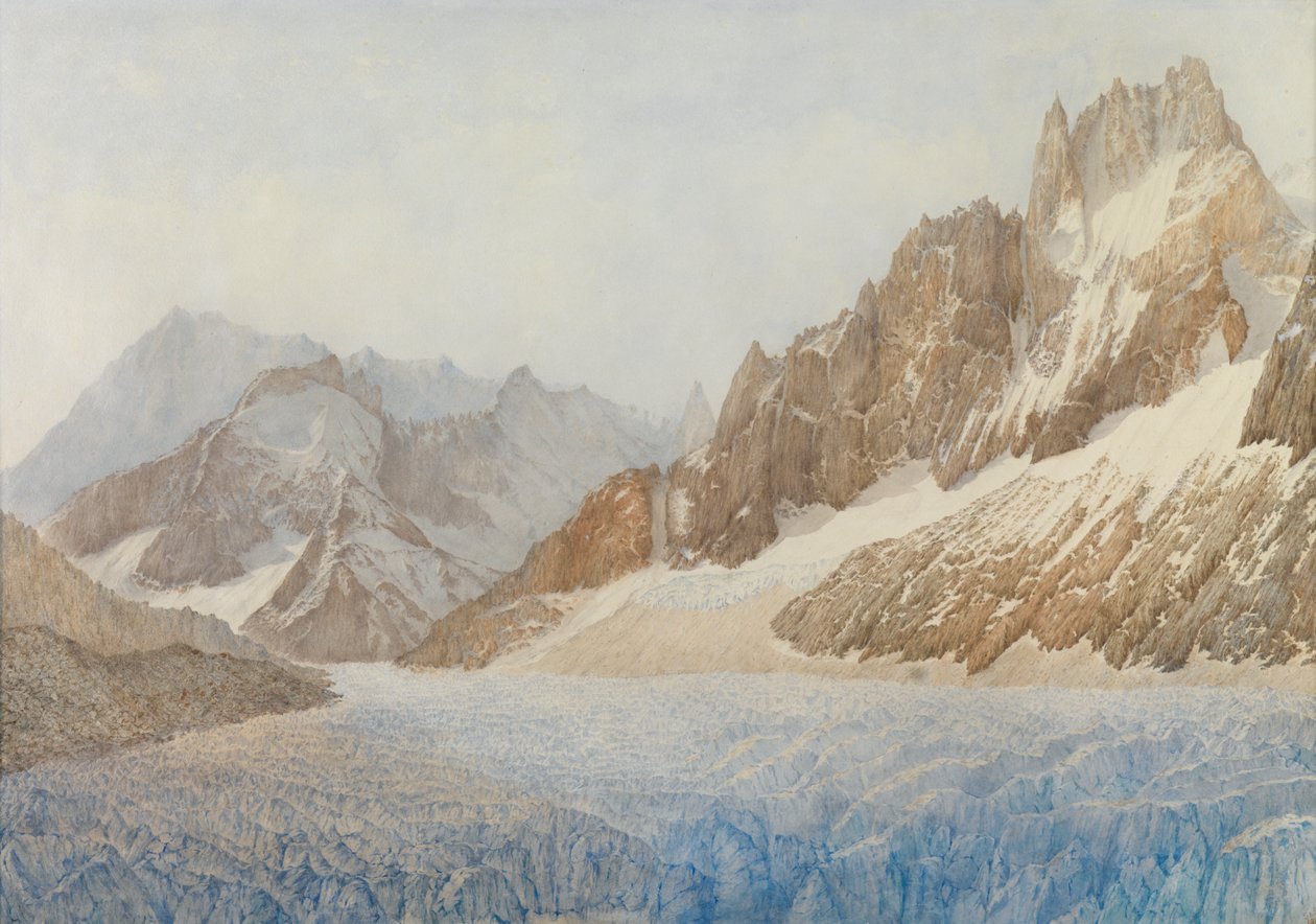 Mer de Glace, Chamonix, 1881 (lyijykynä ja wc korotettu valkoisella) tekijältä Sarah Inger Louise Severn