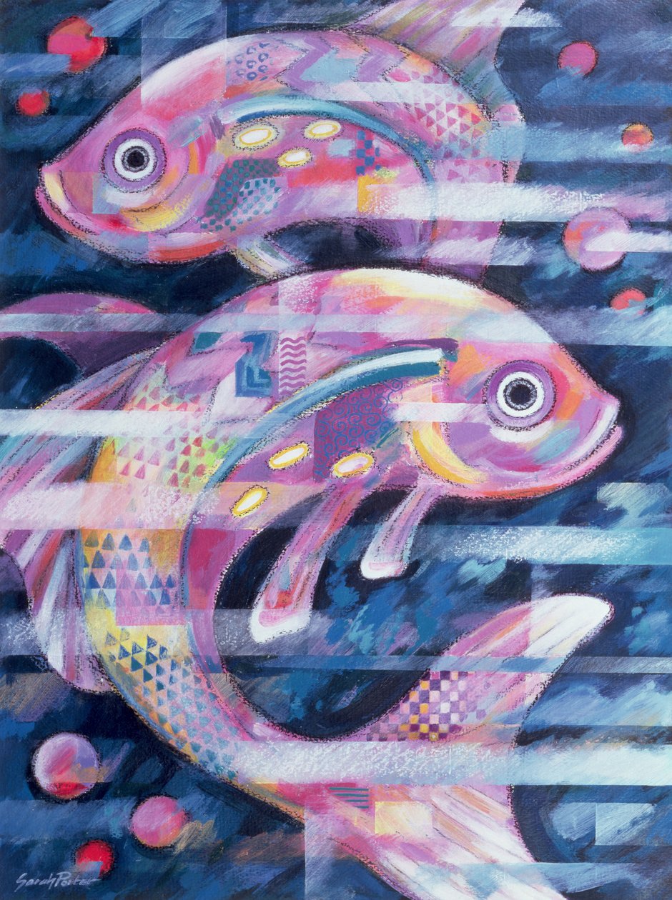 Fishstream (akryyli- ja öljypastelli paperille) tekijältä Sarah Porter