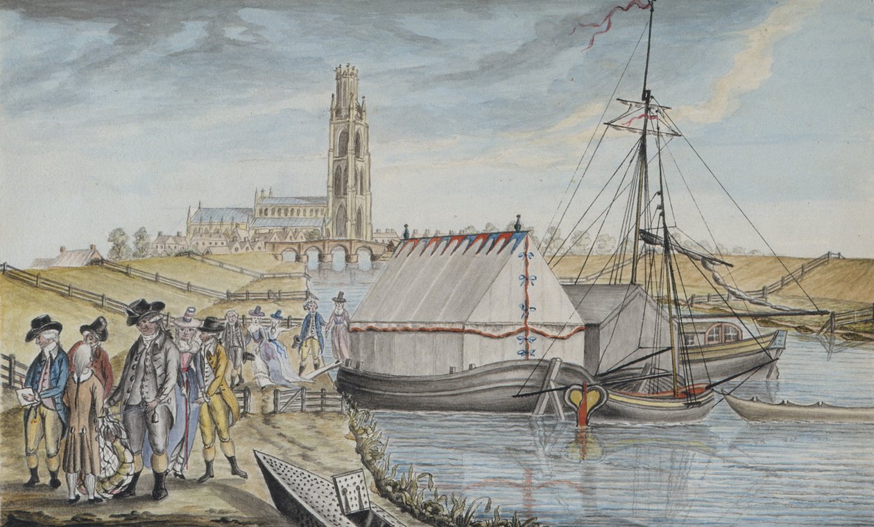 Weighing the Fish after a Haul, 1791 Sir Joseph Banks Fishery Book of the River Wytham, Lincolnshire, julkaistu 1784-96 (kynä ja muste, wc ja guassi paperilla) tekijältä Sarah Sophia Banks