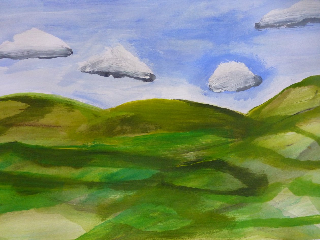 Green hills akryyli paperille 2019 tekijältä Sarah Thompson Engels