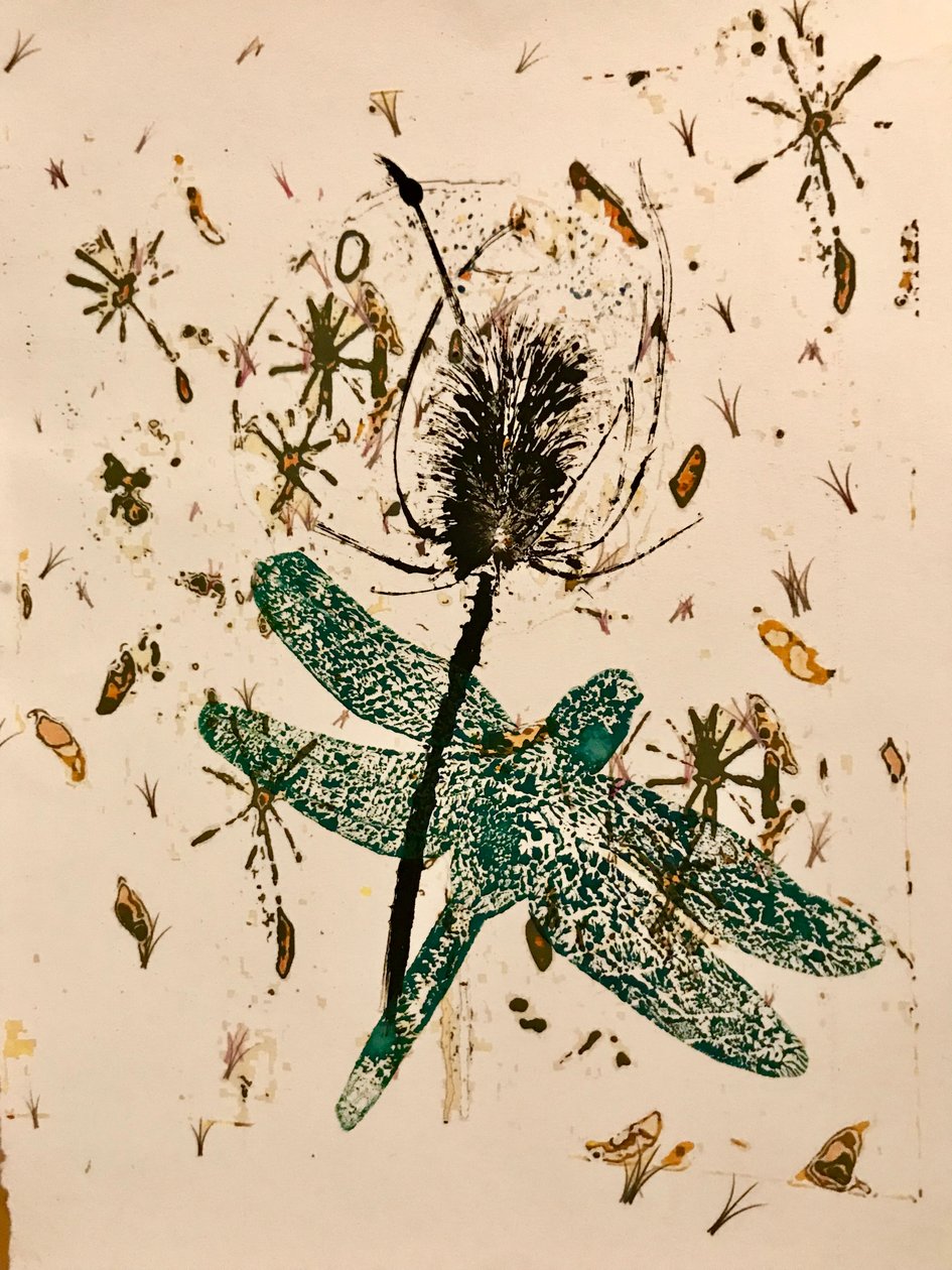 Teasel (monoprintti paperille) tekijältä Sarah Thompson Engels