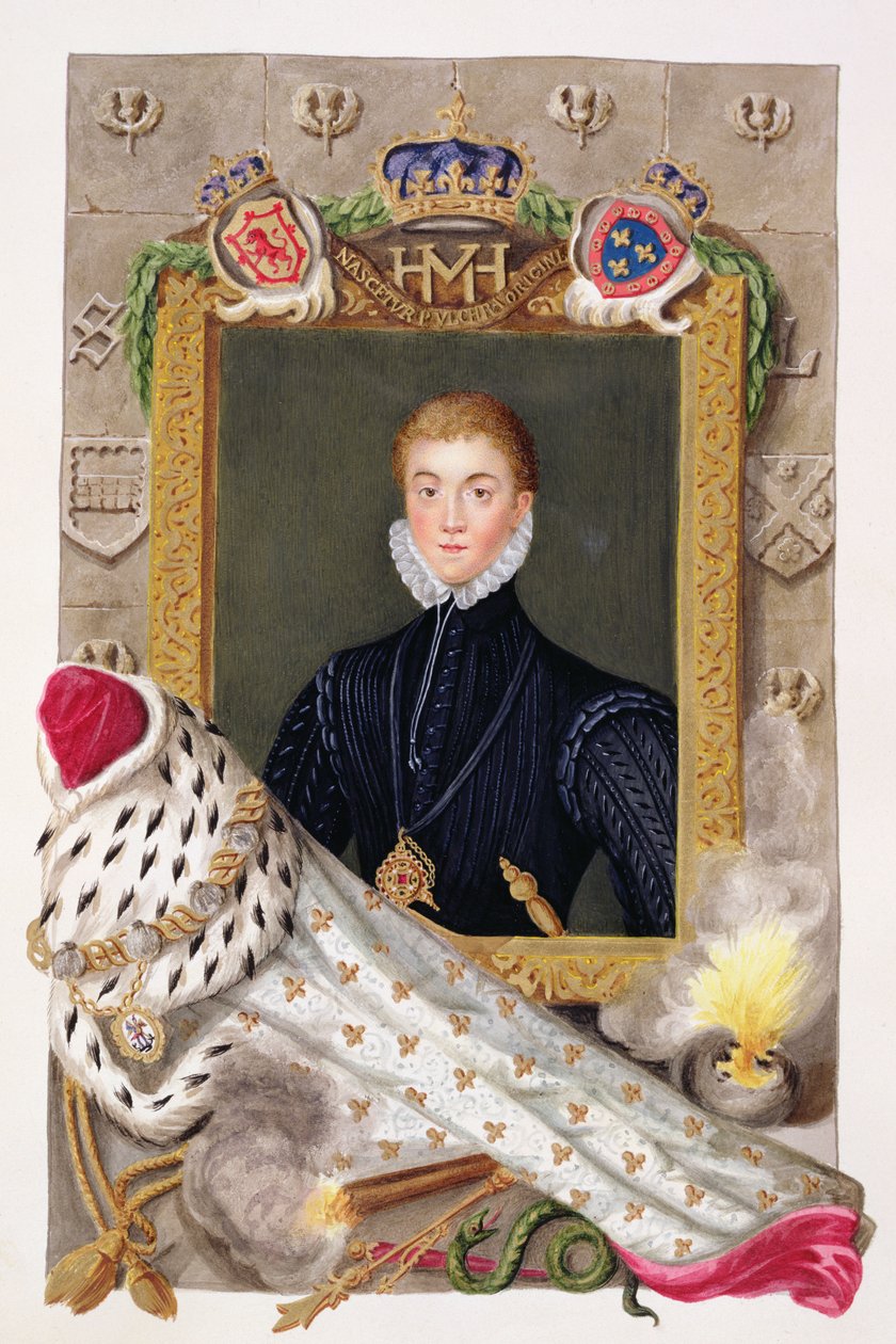 Muotokuva Englannin Charles I:stä (1600-49) Walesin prinssinä vuonna 1825 julkaistusta "Kuningatar Elisabetin hovin muistelmista" (akvarelli ja guassi paperille) tekijältä Sarah Countess of Essex