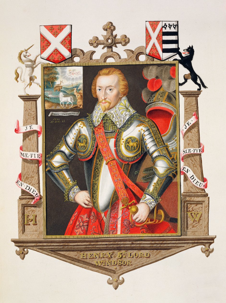 Henryn, 5. lordi Windsorin (1562-1615) muotokuva vuonna 1825 julkaistusta "Memoirs of the Court of Queen Elizabethista" (wc ja guassi paperilla) tekijältä Sarah Countess of Essex