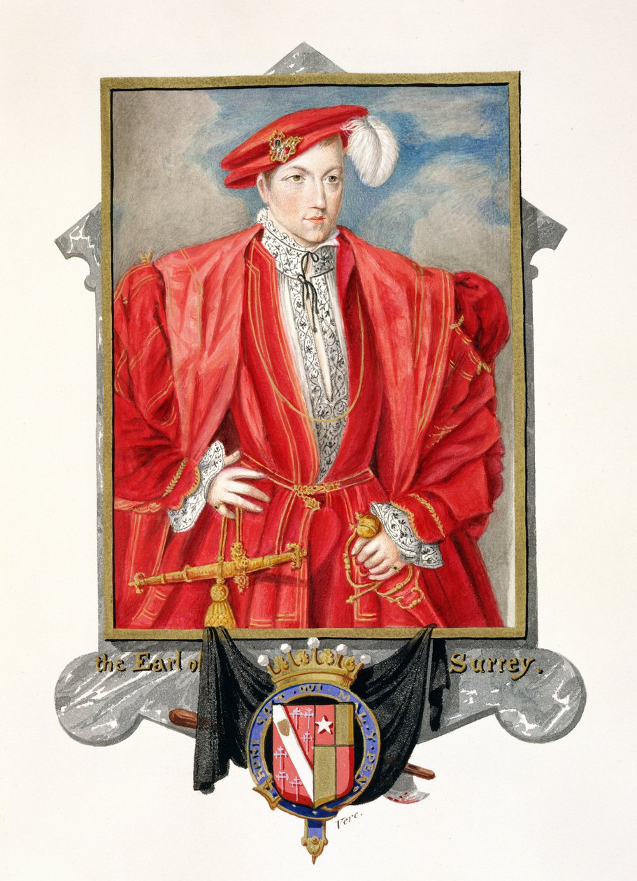 Henry Howardin (n. 1517-47) Earl of Surreyn muotokuva kirjasta "Memoirs of the Court of Queen Elizabeth", julkaistu vuonna 1825 (wc ja guassi paperilla) tekijältä Sarah Countess of Essex