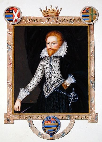 Henry Mannersin muotokuva (k. 1563) Rutlandin toinen jaarli kirjasta "Memoirs of the Court of Queen Elizabeth", julkaistu 1825 (akvarelli ja guassi paperille) tekijältä Sarah Countess of Essex