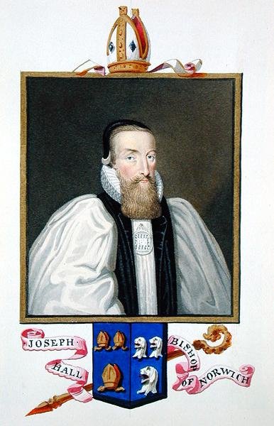 Norwichin piispan Joseph Hallin (1574-1656) muotokuva vuonna 1825 julkaistusta "Memoirs of the Court of Queen Elizabethista" (akvarelli ja guassi paperille) tekijältä Sarah Countess of Essex