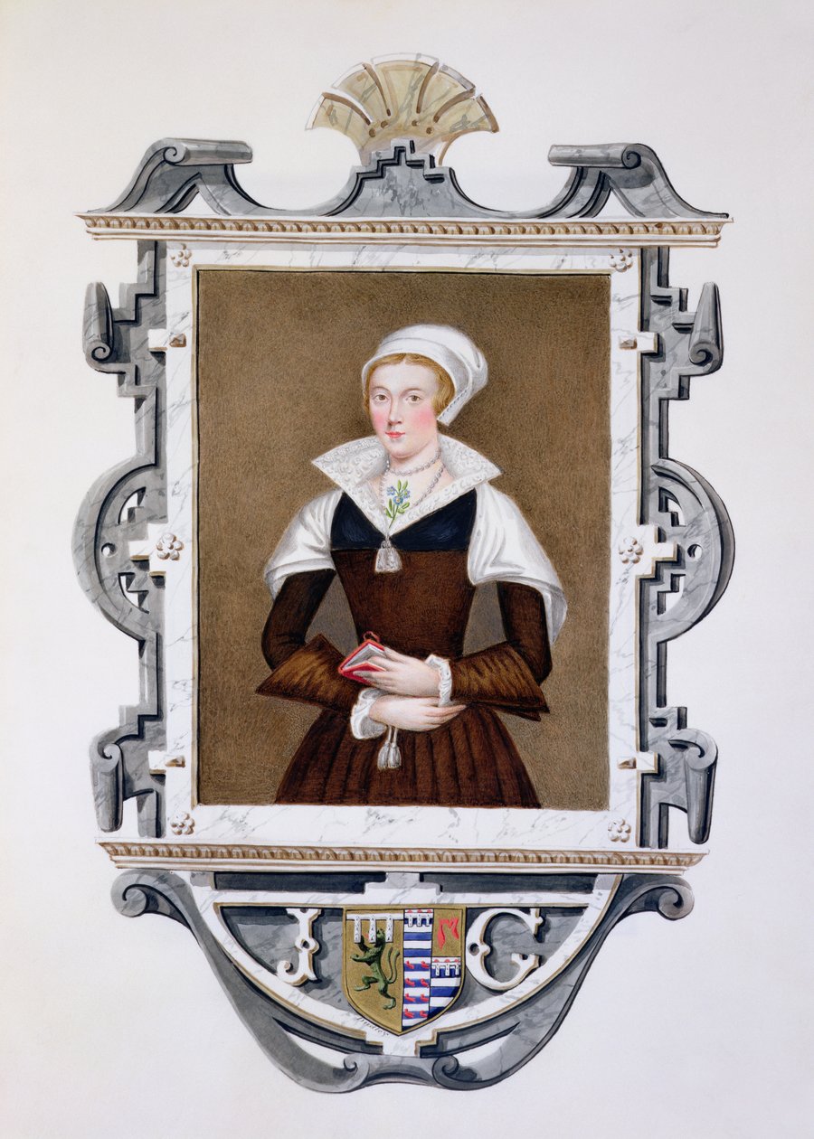 Lady Jane Grayn (1537-54) muotokuva "Nine-Days Queen" kirjasta "Memoirs of the Court of Queen Elizabeth", julkaistu vuonna 1825 (wc ja guassi paperilla) tekijältä Sarah Countess of Essex