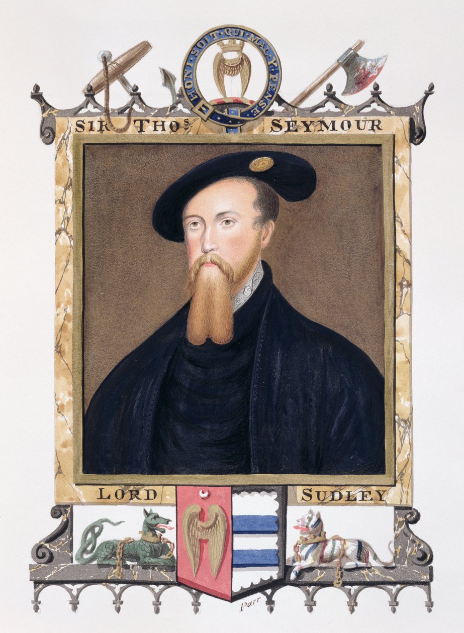 Sudeleyn 1. paronin Thomas Seymourin (1508-49) muotokuva vuonna 1825 julkaistusta "Kuningatar Elisabetin hovin muistelmista" (wc ja guassi paperilla) tekijältä Sarah Countess of Essex
