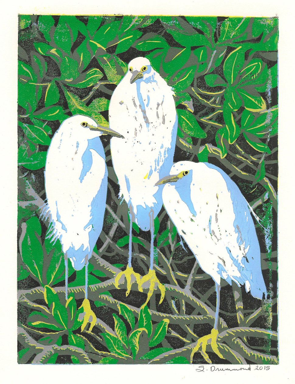 Trio, 2015 (Linoleikkaus) tekijältä Sarah Drummond