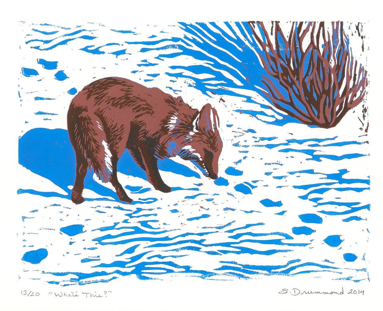 Mikä tämä on, 2014 (Linoleikkaus) tekijältä Sarah Drummond