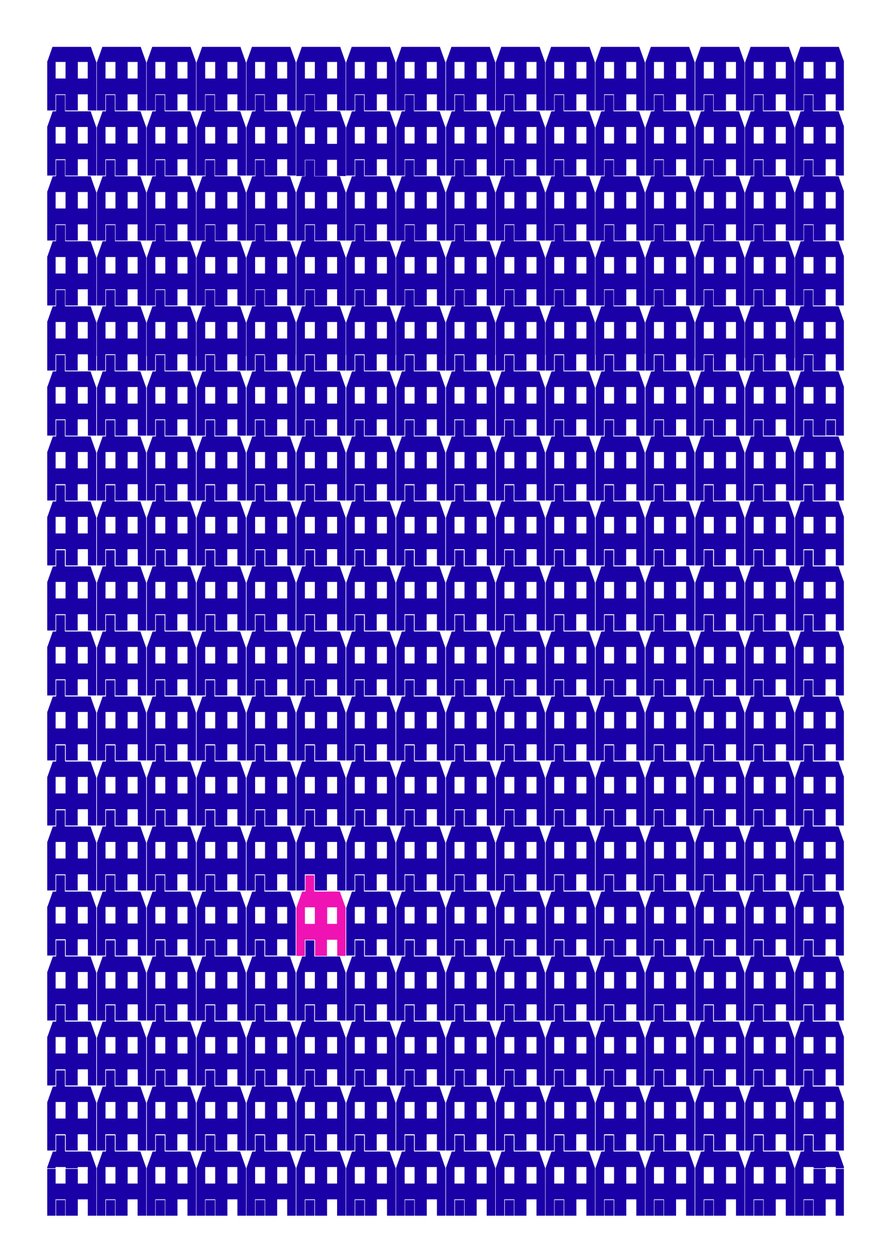 Blue Paper House Repeat Print, 2014 (grafiikan giclee-tulostus) tekijältä Sarah Evans