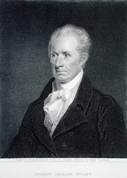 Gilbert Charles Stuart (1755-1828), kaiverrettu Asher Brown Durandin (1796-1886) alkuperäisestä pienoiskuvasta (kaiverrus). tekijältä Sarah Goodridge