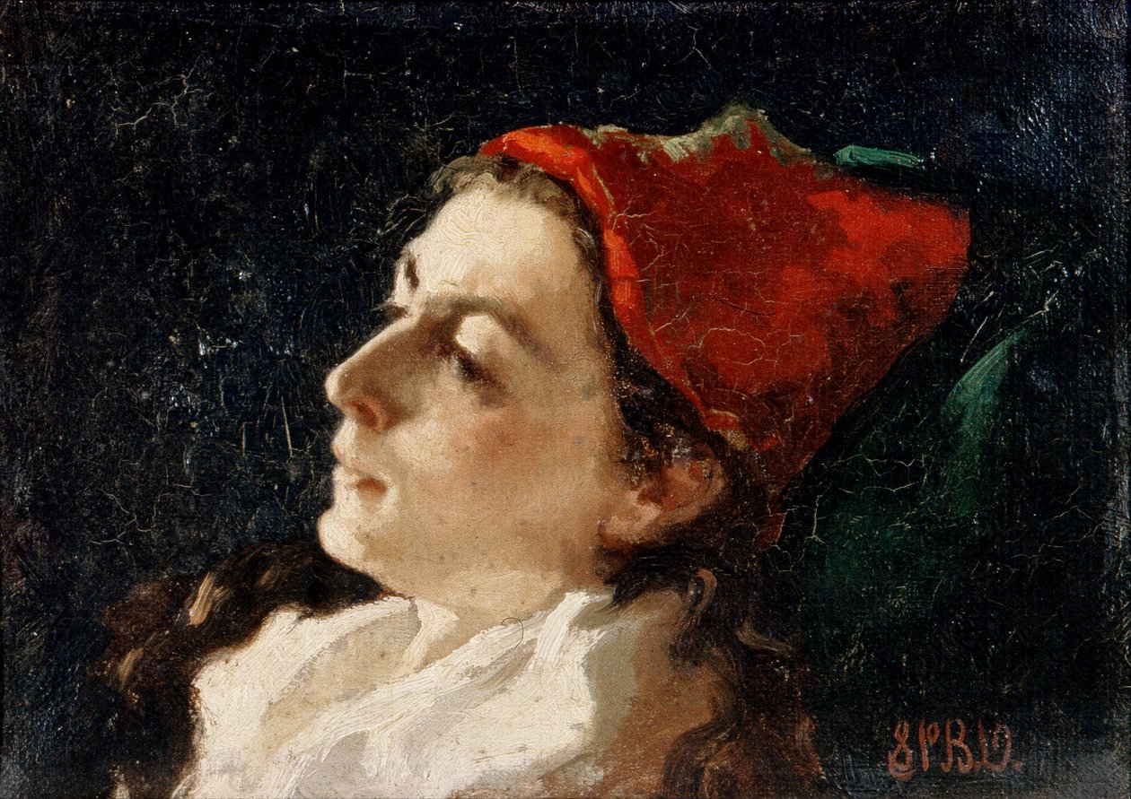 Punamyssyisen naisen pää (öljy kankaalle) tekijältä Sarah Paxton Ball Dodson