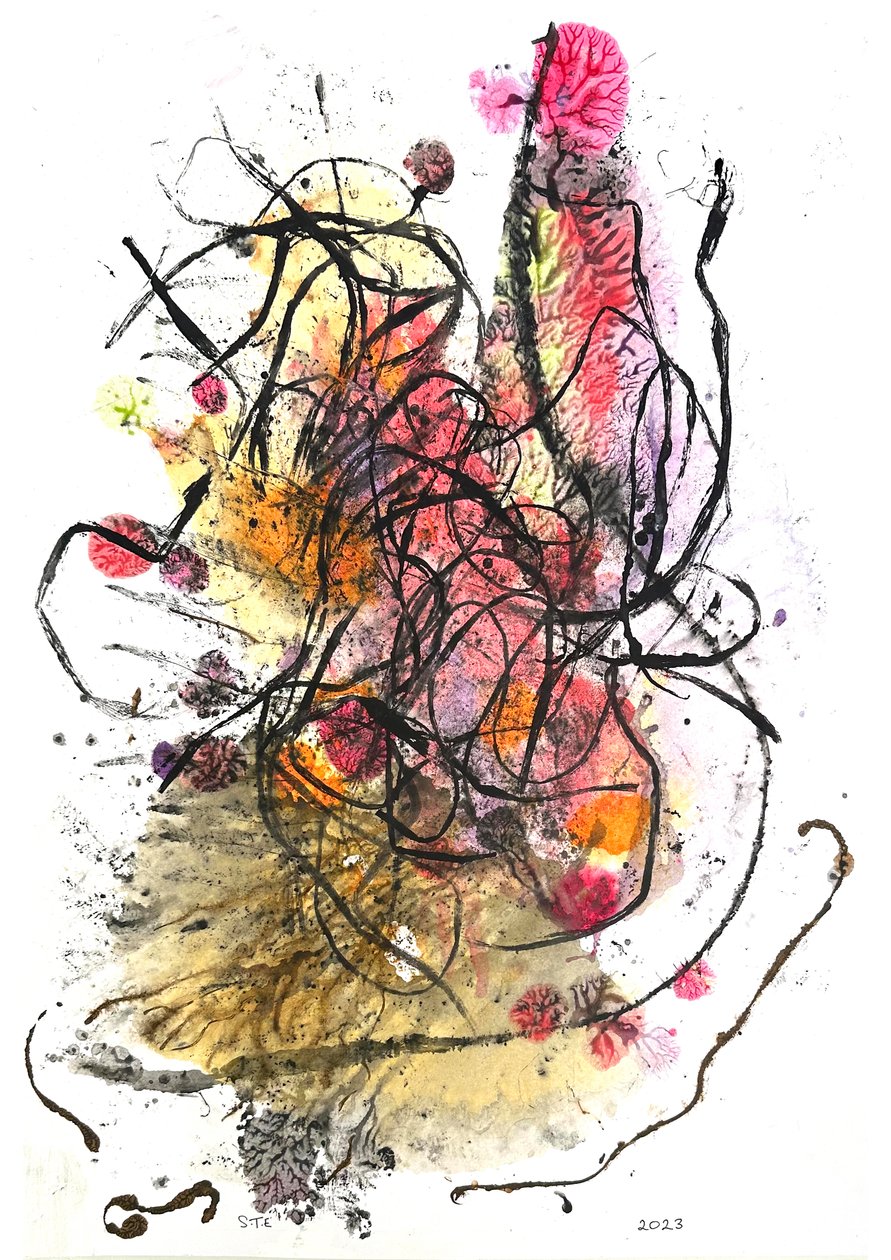 Musta ruoho, 2023 (muste monoprint) tekijältä Sarah Thompson Engels