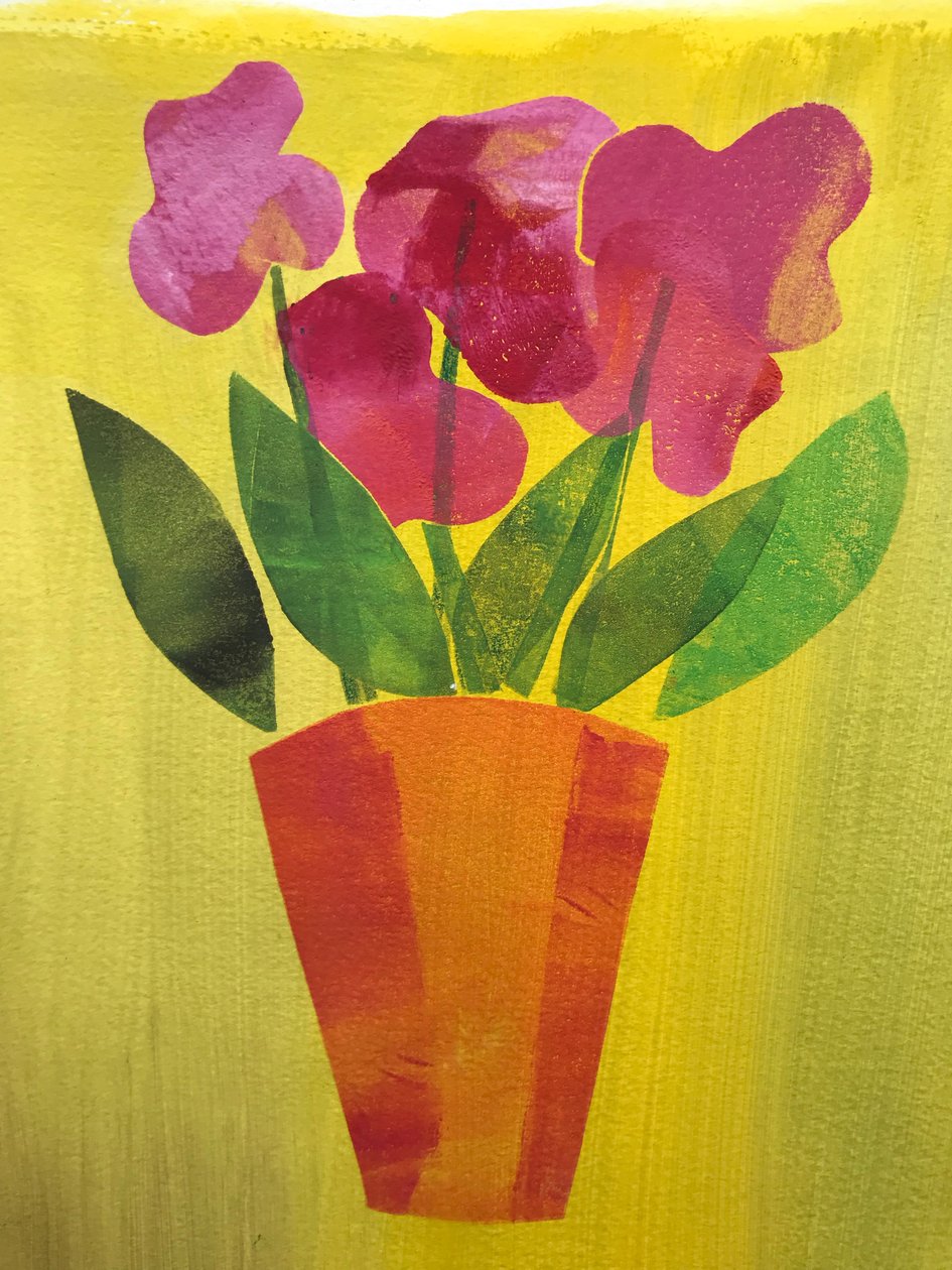 Kukkaruukku, 2019, (monoprintti) tekijältä Sarah Thompson Engels