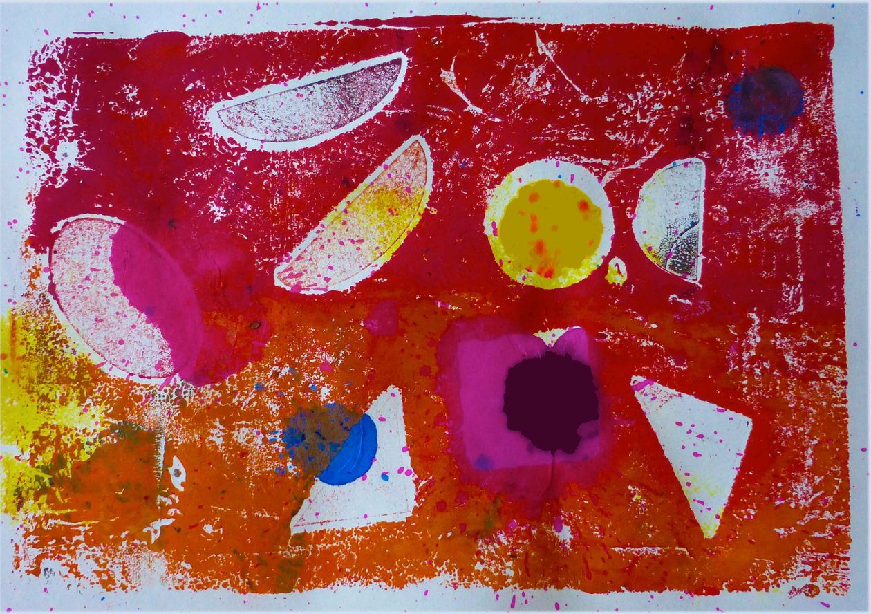 "Geometrics" 2019 (monoprintti) tekijältä Sarah Thompson Engels