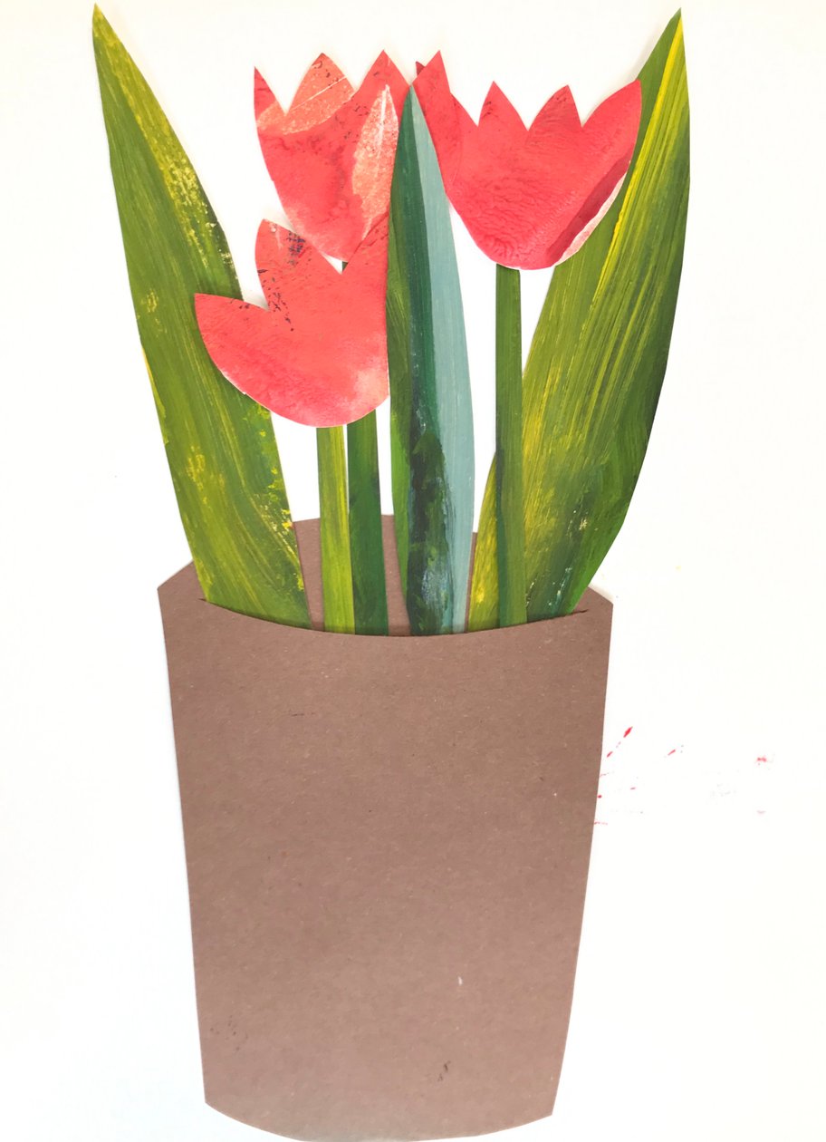Tulppaanit ruukussa, 2018 (kollaasi) tekijältä Sarah Thompson Engels