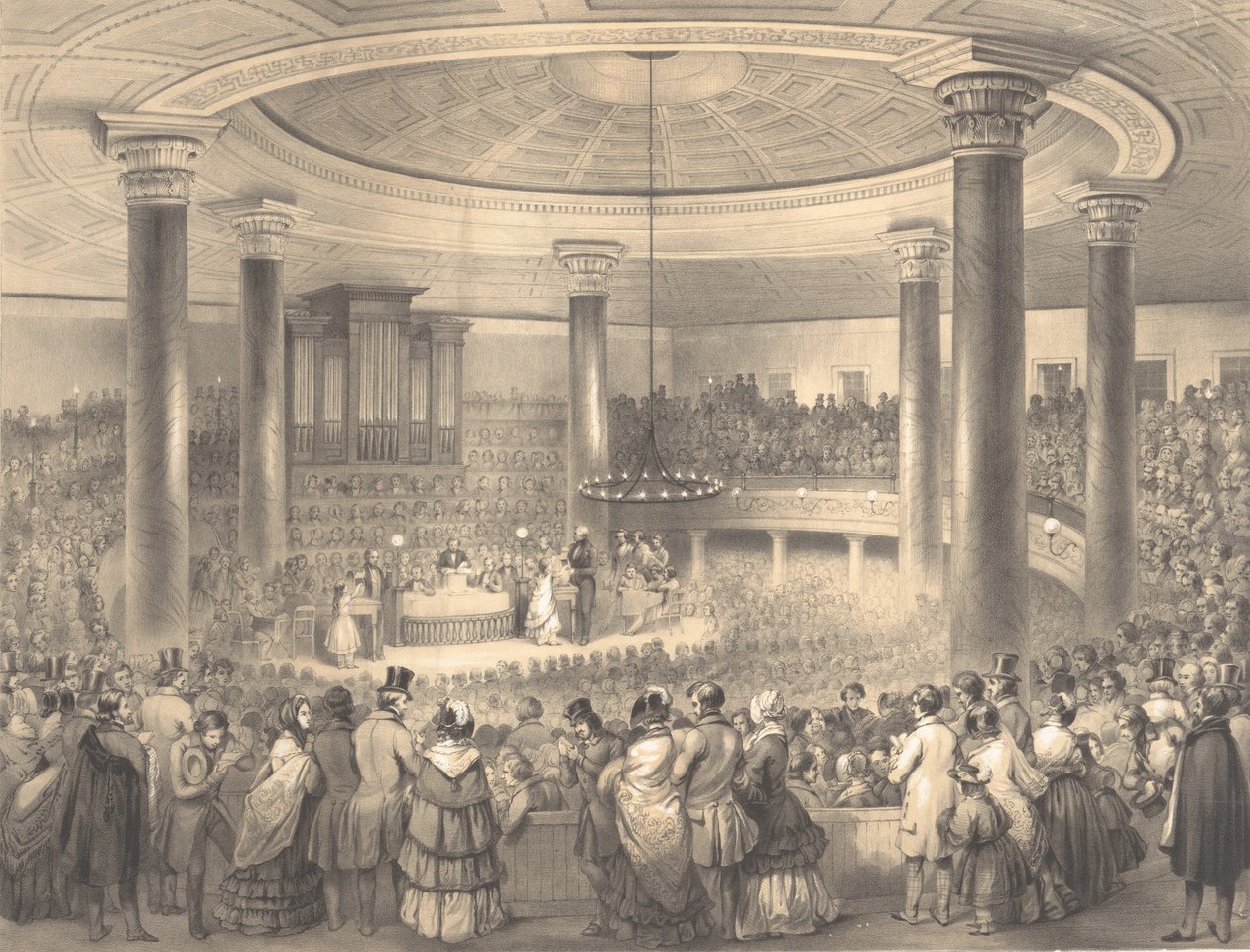American Art Unionin palkintojen jako Tabernaclessa, Broadwaylla, 24. joulukuuta 1...1847 tekijältä Sarony and Co