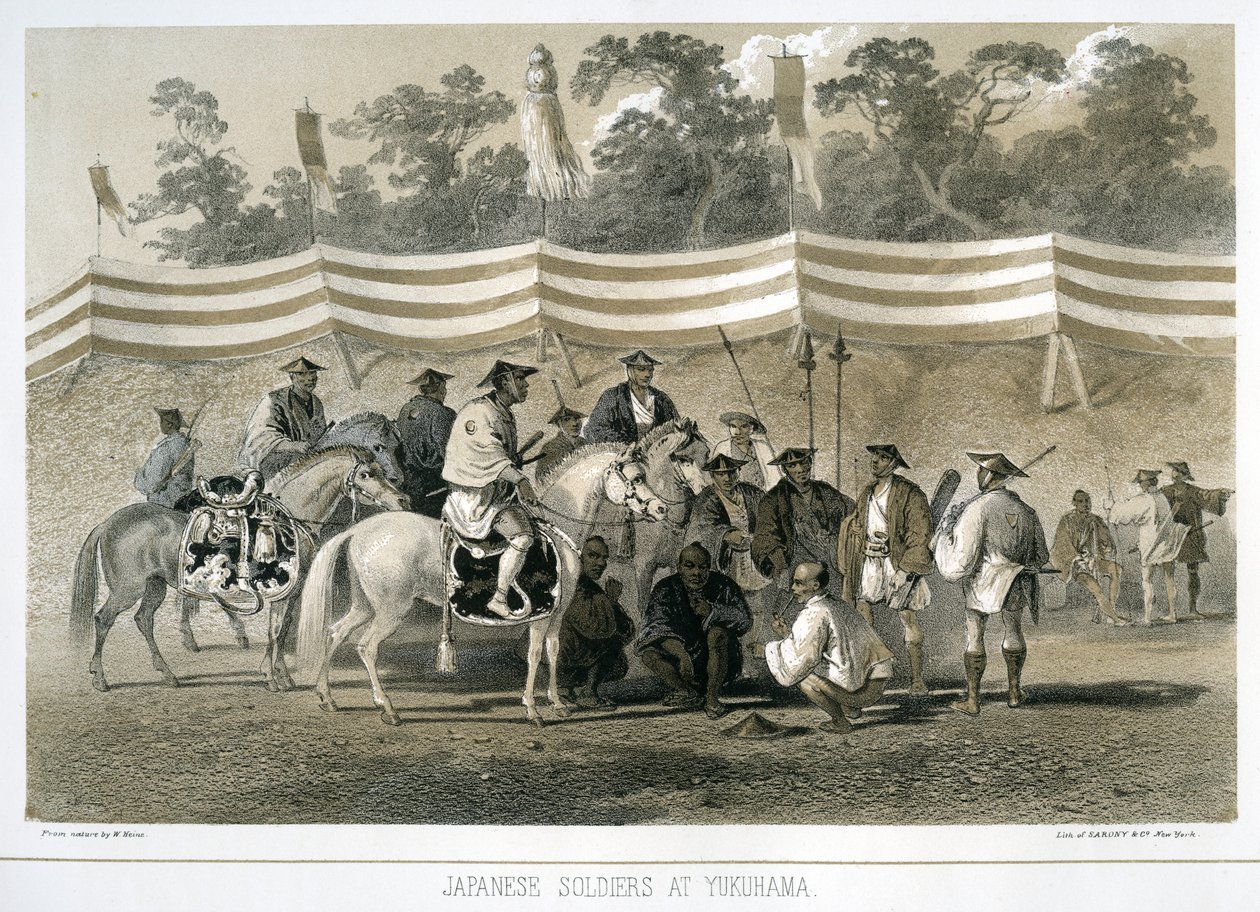 Japanilaiset sotilaat Yukuhamassa, Japanissa, n. 1845 tekijältä Sarony and Co