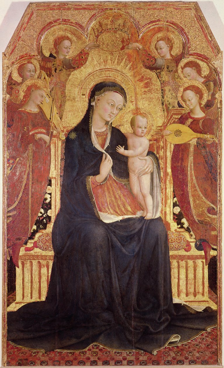 Madonna ja lapsi kuuden enkelin kanssa, keskipaneeli alttaritaulusta, 1437-44 (95743:n yksityiskohta) tekijältä Stefano Sassetta