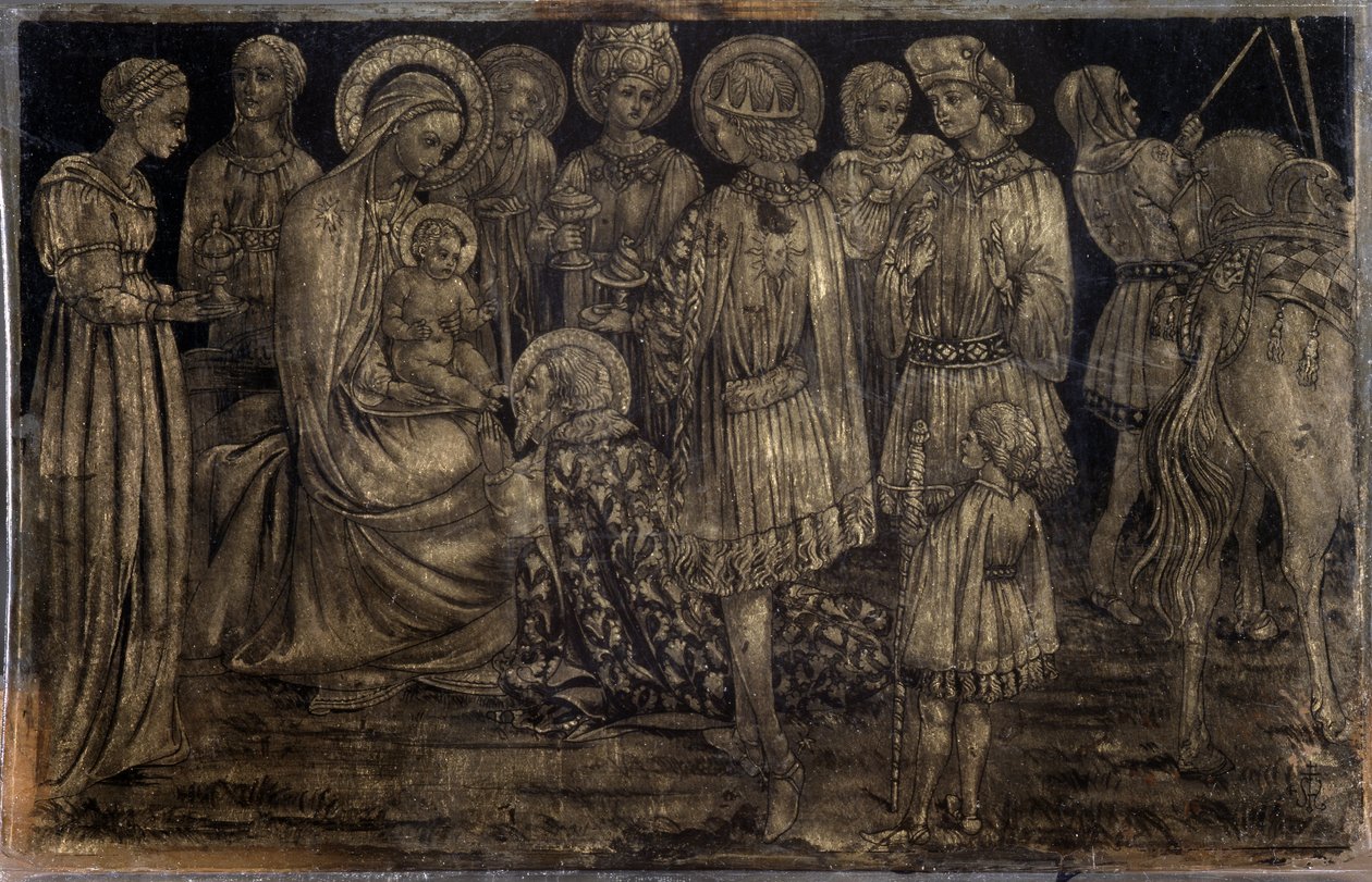 Sassettan (1392-1450) Taika-maalauksen palvonta, koko 29x46 cm Marseillen koristetaiteen ja muotimuseo tekijältä Sassetta (c.1392 1450)