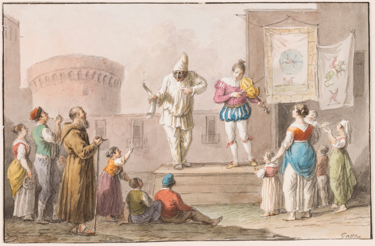 Piirustus, vesiväri; Commedia dell