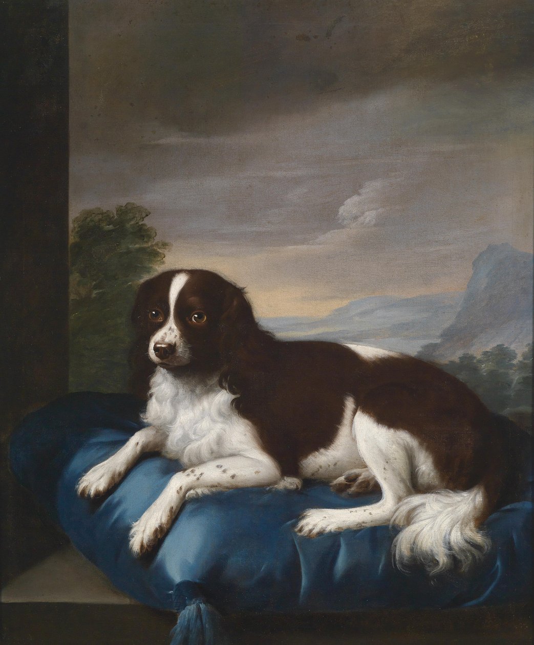 Ein englischer Springer Spaniel auf einem Kissen tekijältä Sawrey Gilpin