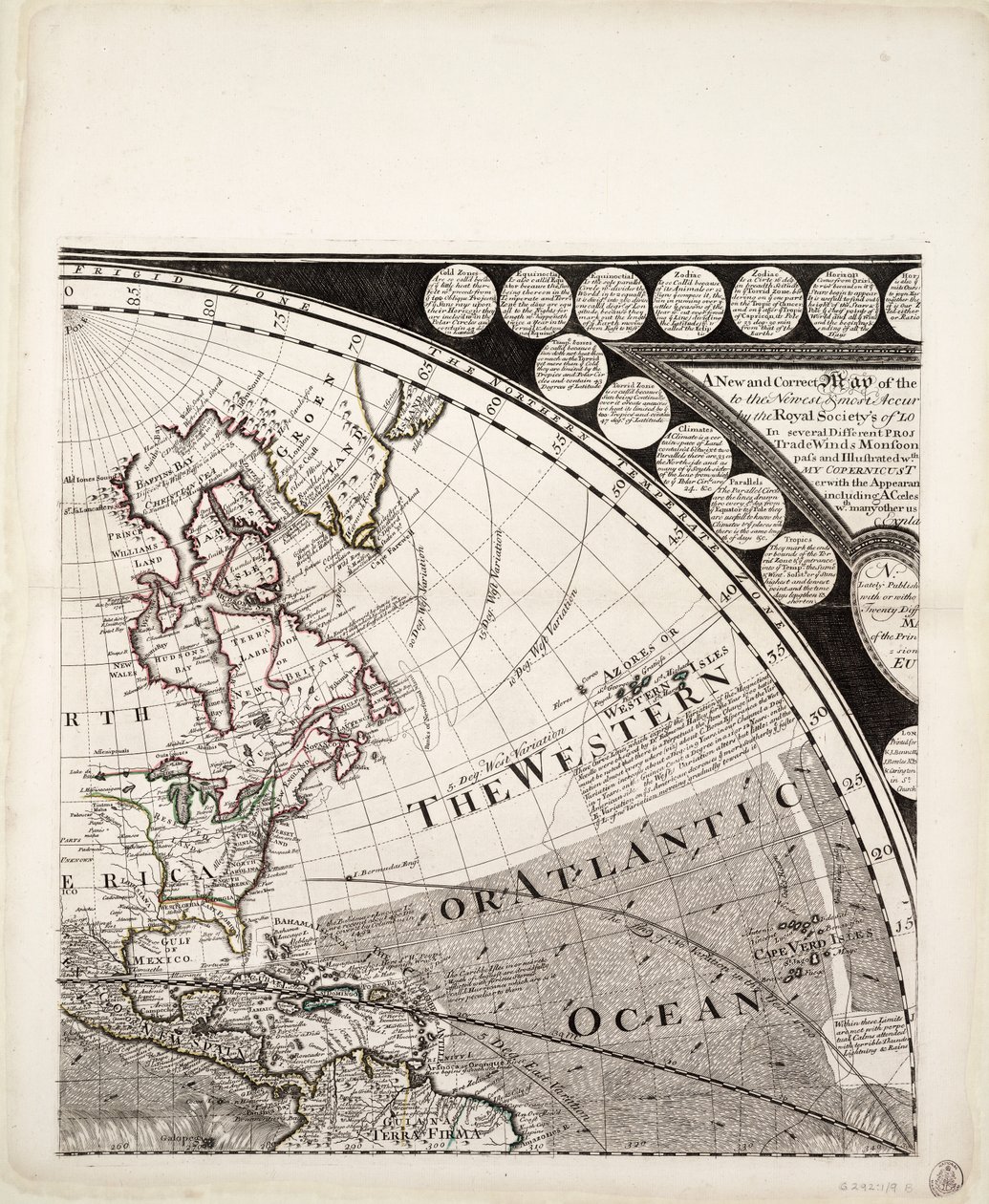 Uusi ja oikea maailmankartta (leikkaus), noin 1774 (värillinen kaiverrus). tekijältä Sayer & Bennett
