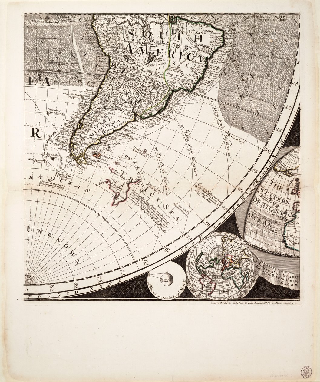 Uusi ja oikea maailmankartta (leikkaus), noin 1774 (värillinen kaiverrus). tekijältä Sayer & Bennett