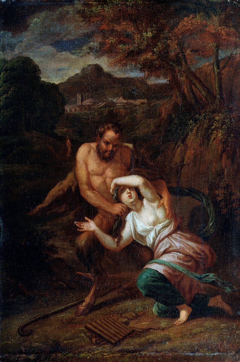 Pan ja nymfi Syrinx, 1600-luku tekijältä Sébastien Bourdon