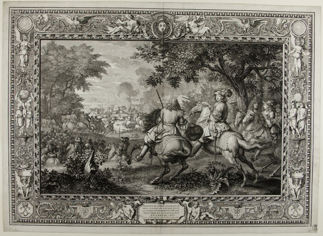 Espanjan armeijan tappio kuningas Ludvig XIV:n joukkojen toimesta Bruggen kanavan lähellä 1667 tekijältä Sébastien Le Clerc the elder