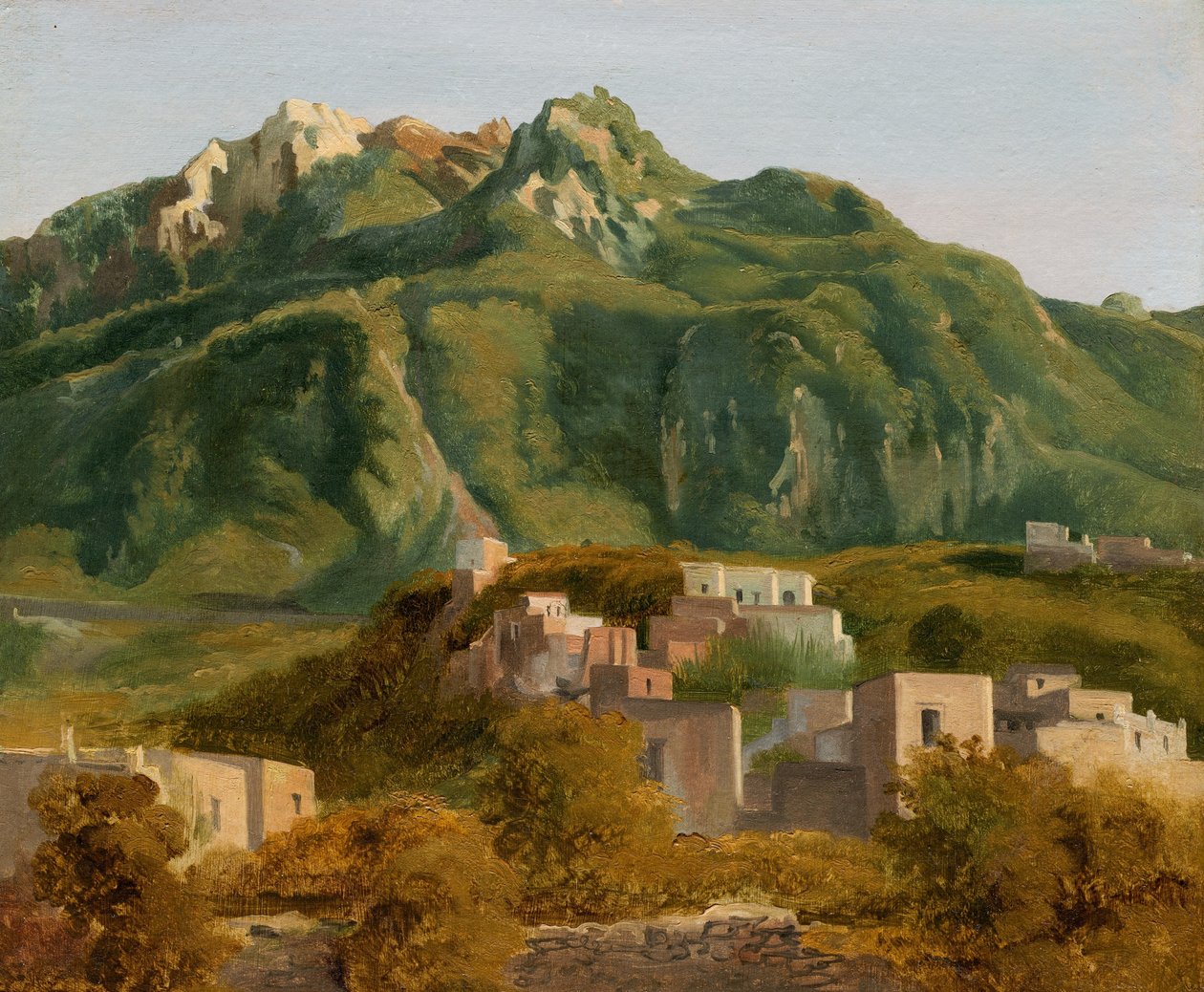 Kylä Ischian saarella, n. 1826 (öljy paperille kankaalle) tekijältä Sébastien Louis Guillaume Norblin de la Gourdaine