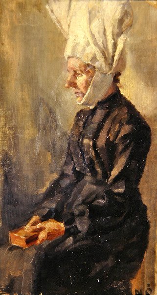 Lady at her Devotions (öljy kankaalle) tekijältä Scandinavian School