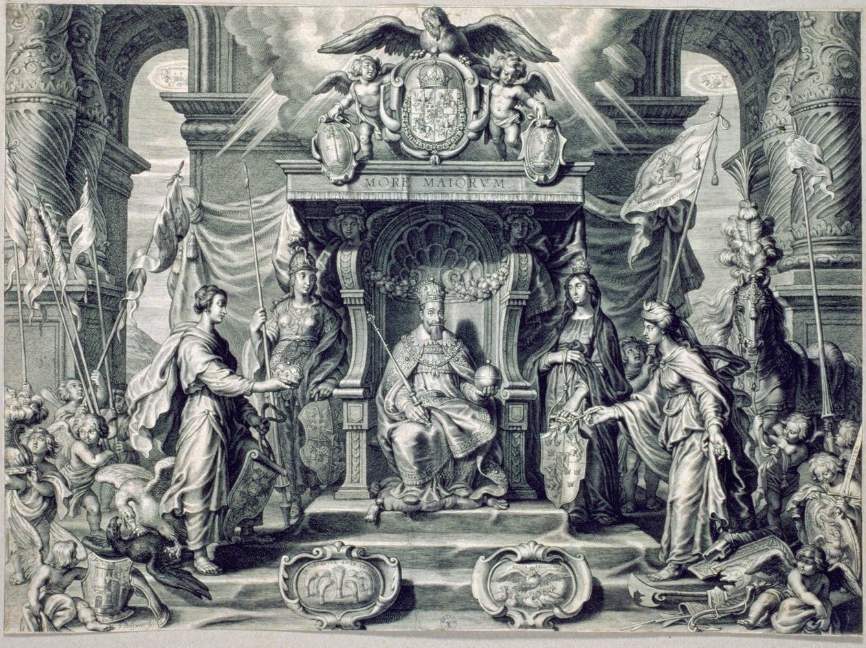 Ligezan filosofinen teesi Sigismund III:n (1566-1632) muotokuvalla 1628 tekijältä Schelte Adams Bolswert