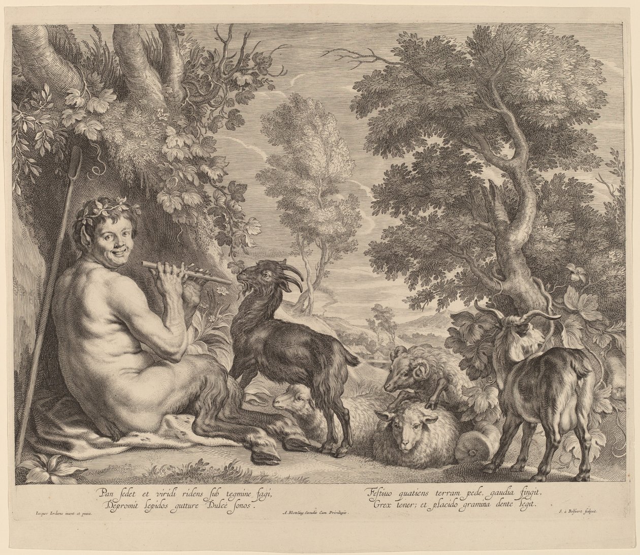 Pan soittaa huilua tekijältä Schelte Adams Bolswert after Jacob Jordaens