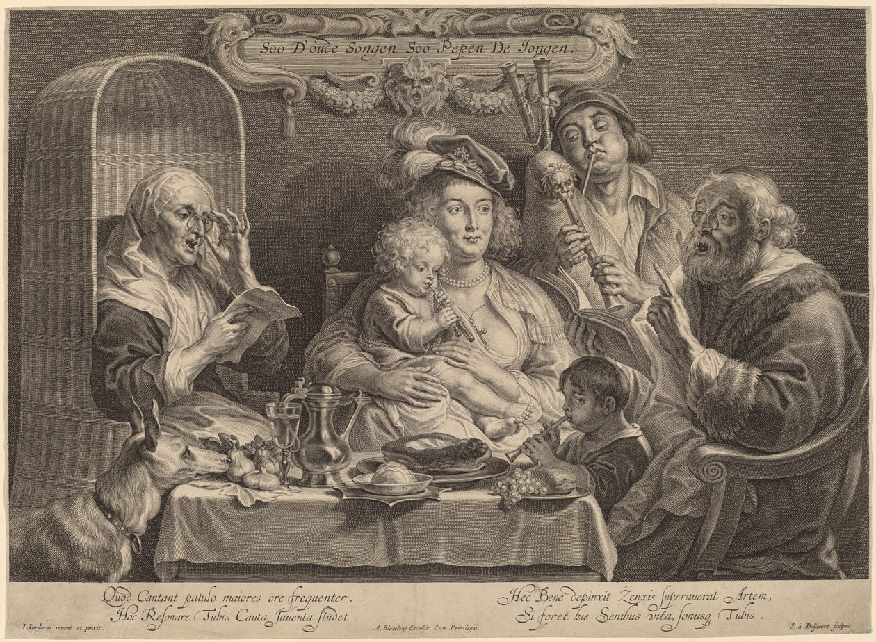 Perhekonsertti (Kuten vanha laulaa, niin nuori twitter) tekijältä Schelte Adams Bolswert after Jacob Jordaens