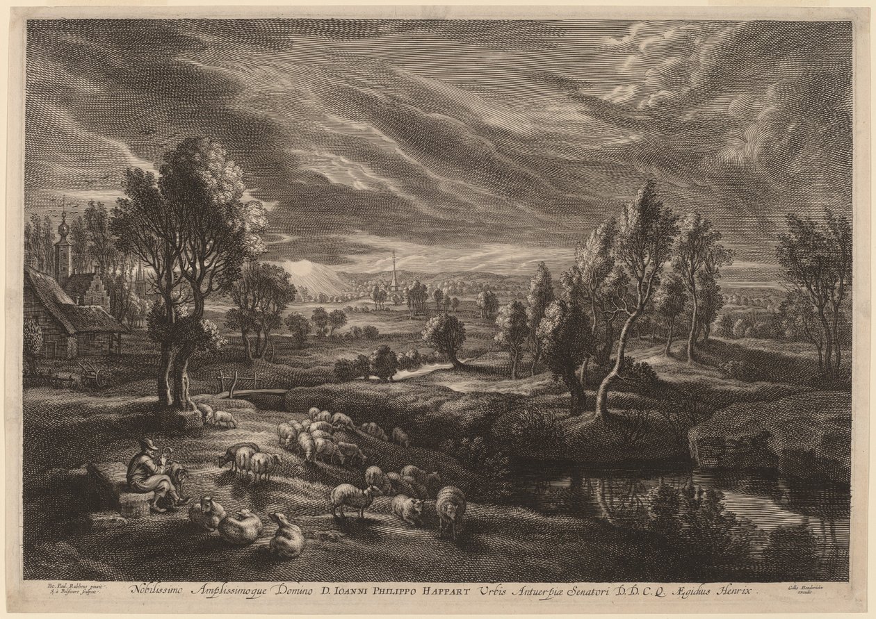 Maisema kylän kanssa tekijältä Schelte Adams Bolswert after Sir Peter Paul Rubens
