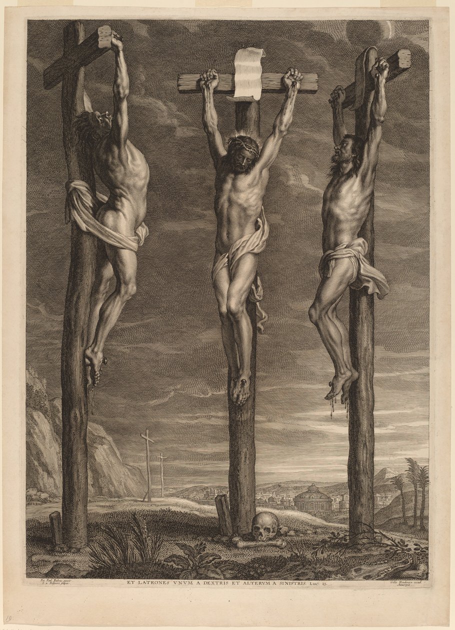 Kristus ristiinnaulittu kahden varkaan väliin tekijältä Schelte Adams Bolswert after Sir Peter Paul Rubens