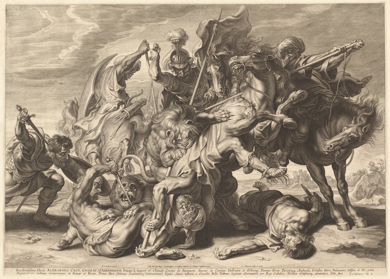 Leijonan metsästys tekijältä Schelte Adams Bolswert after Sir Peter Paul Rubens