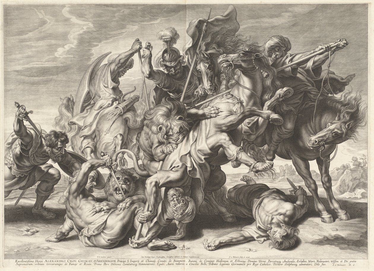 Leijonan metsästys tekijältä Schelte Adams Bolswert after Sir Peter Paul Rubens