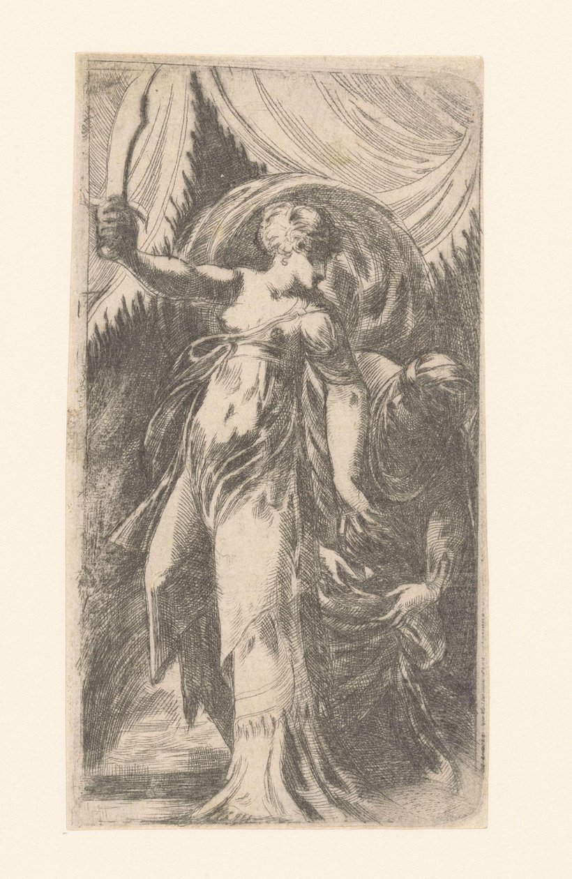 Judith Holofernesin pään kanssa pussissa tekijältä Schiavone (attributed to)