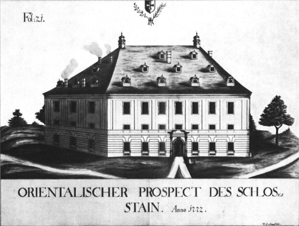 Schloss Stein aus dem Orientalischen Prospekt (1772) von Schnepf tekijältä Schnepf
