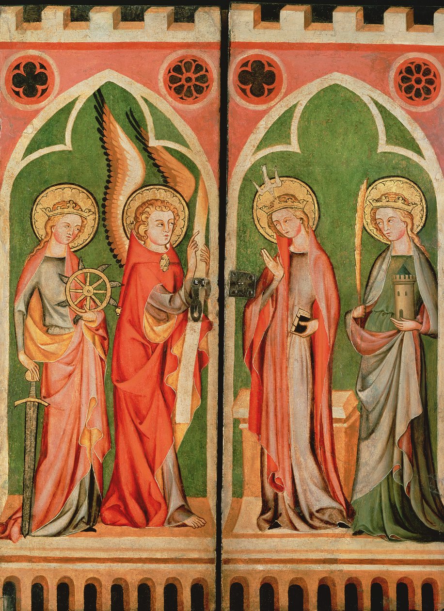 Ilmoitus S.S. Barbaran ja Katherinen kanssa, 1310-40 tekijältä School of Cologne