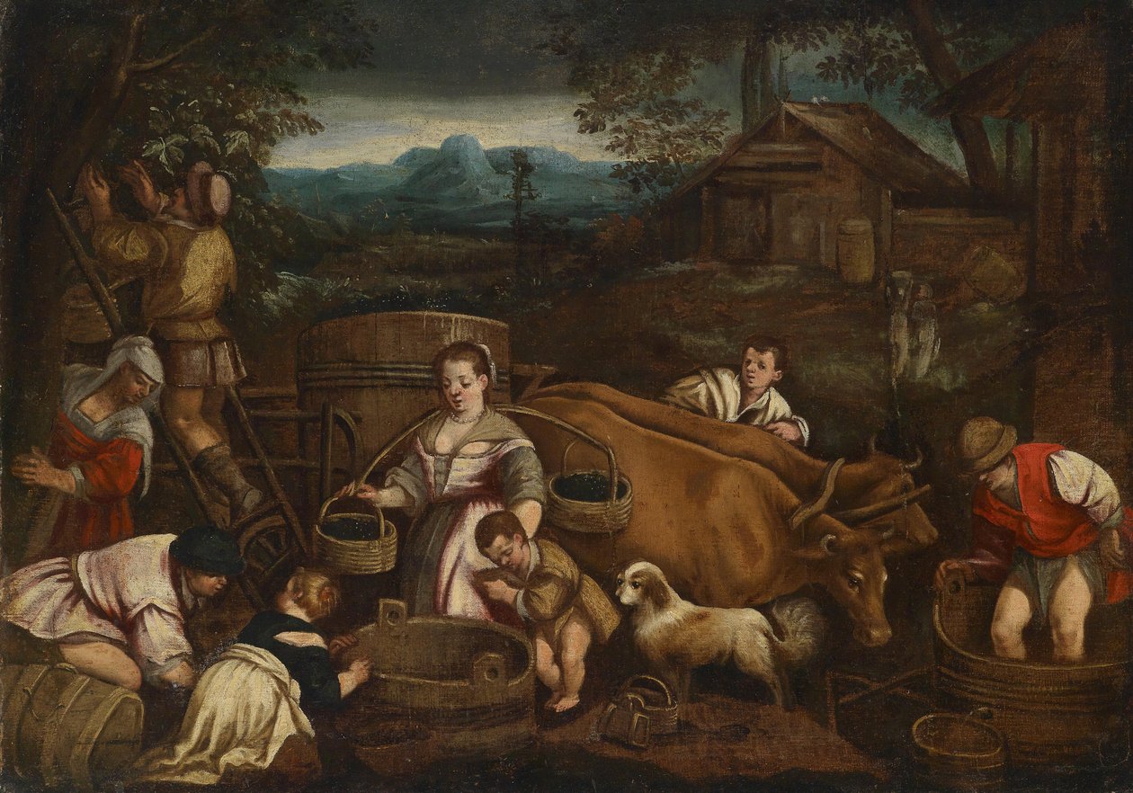 Syksy (viinirypäleiden sadonkorjuu) tekijältä School of Francesco Bassano the Younger
