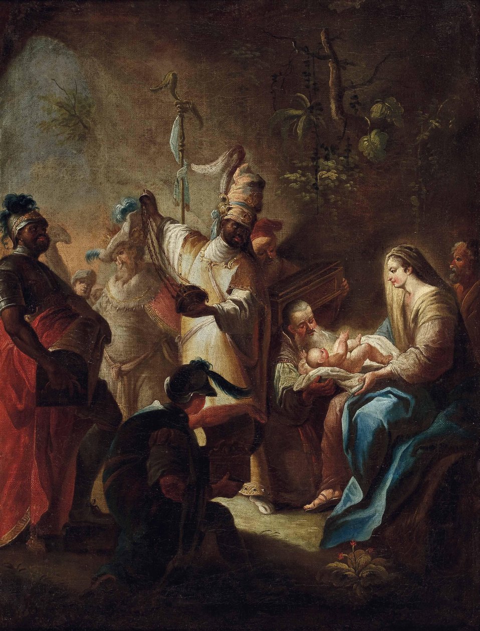 Die Heiligen Drei Könige verehren das Jesuskind tekijältä School of Johann Evangelist Holzer