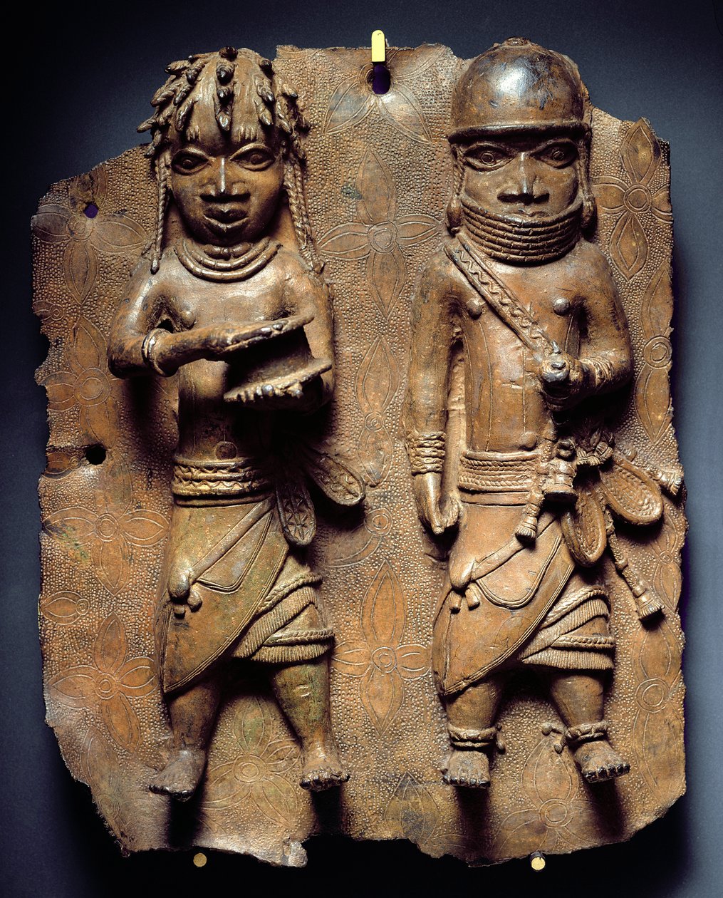 Placa de Benin, ritual para fortalecer o poder místico de Oba, Nigéria (latão) finlandês tekijältä School African