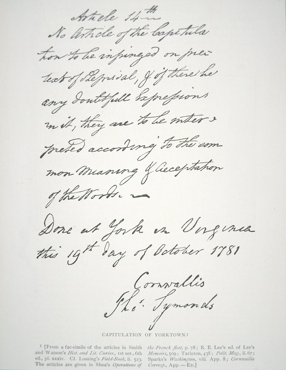 Lord Cornwallisin allekirjoittama Yorktownin antautumiskirje tekijältä School American